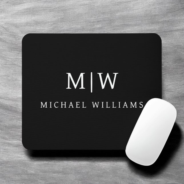 Schwarz-Weiß-Minimalistisch-Modern-Monogramm Mousepad (Von Creator hochgeladen)