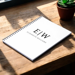 Schwarz-Weiß-Minimalistisch-Modern-Monogramm Notizblock