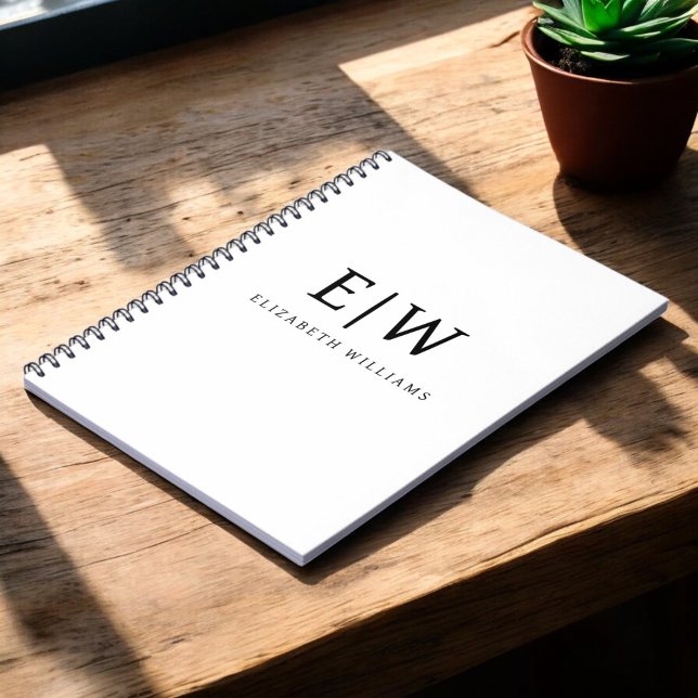 Schwarz-Weiß-Minimalistisch-Modern-Monogramm Notizblock (Von Creator hochgeladen)