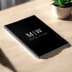 Schwarz-Weiß-Minimalistisch-Modern-Monogramm Notizblock