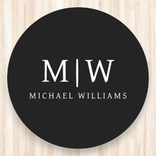 Schwarz-Weiß-Minimalistisch-Modern-Monogramm Runder Pappuntersetzer