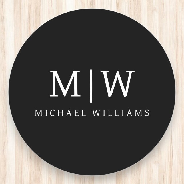 Schwarz-Weiß-Minimalistisch-Modern-Monogramm Runder Pappuntersetzer (Von Creator hochgeladen)