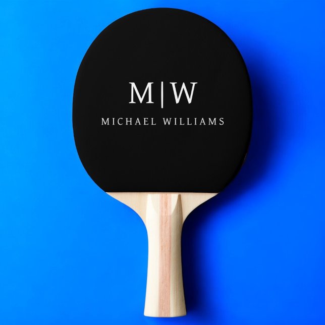 Schwarz-Weiß-Minimalistisch-Modern-Monogramm Tischtennis Schläger (Von Creator hochgeladen)
