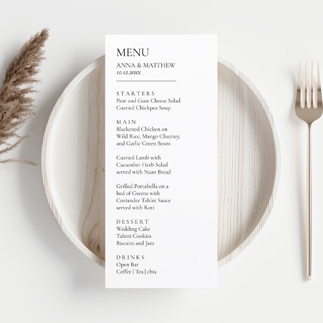 Schwarz/Weiß Minimalistisch Moderne Einfache Hochz Menükarte (simple wedding menu black and white)