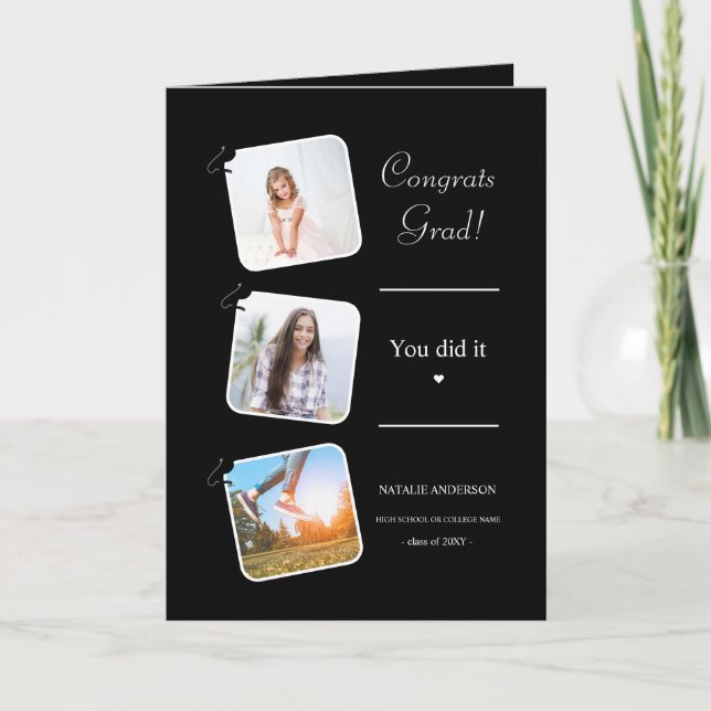 Schwarz-Weiß-Minimalistisch Moderner Abschluss Karte (Vorderseite)