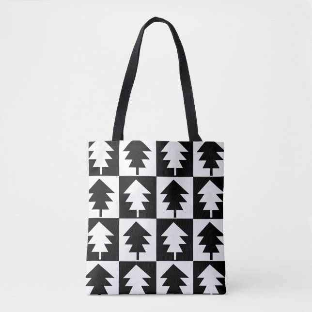 Schwarz-Weiß Minimalistisch Moderner Weihnachtsbau Tasche (Vorderseite)