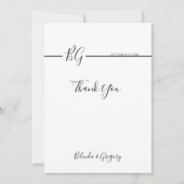 Schwarz-Weiß-Minimalistisch-Monogramm-Hochzeit Dankeskarte