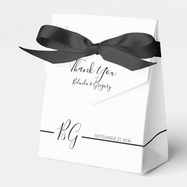 Schwarz-Weiß-Minimalistisch-Monogramm-Hochzeit Geschenkschachtel (Vorderseite)