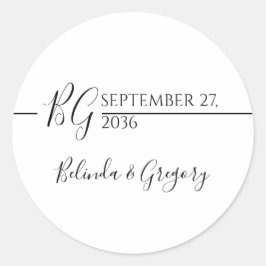 Schwarz-Weiß-Minimalistisch-Monogramm-Hochzeit Runder Aufkleber