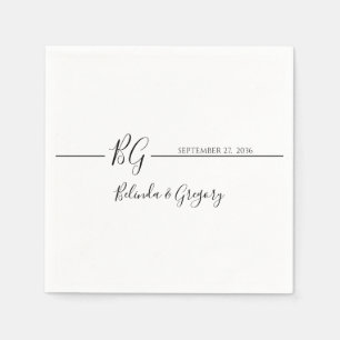 Schwarz-Weiß-Minimalistisch-Monogramm-Hochzeit Serviette