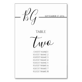 Schwarz-Weiß-Minimalistisch-Monogramm-Hochzeit Tischnummer