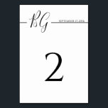 Schwarz-Weiß-Minimalistisch-Monogramm-Hochzeit Tischnummer<br><div class="desc">Dieses Design zeichnet sich durch ein elegantes, minimalistisches Schwarz-Weiß-Monogramm aus. Das Hochzeitstag steht auf der Linie, die die Initialen von Braut und Bräutigam gruppiert. Schwarz-Weiß-Schrift Typografie Hochzeitsdesign. Die Kombination aus Schwarz und Weiß schafft einen eleganten, trendigen und eleganten Stil. Elegantes Hochzeitsdesign mit modernen Elementen in der Tischnummer. Auch die passenden...</div>