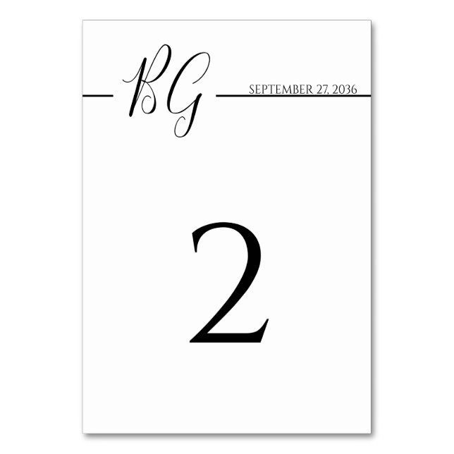 Schwarz-Weiß-Minimalistisch-Monogramm-Hochzeit Tischnummer (Vorderseite)