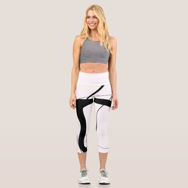 Schwarz-Weiß-Minimalistische Abstrakte Kunst Capri Leggings (Vorderseite)