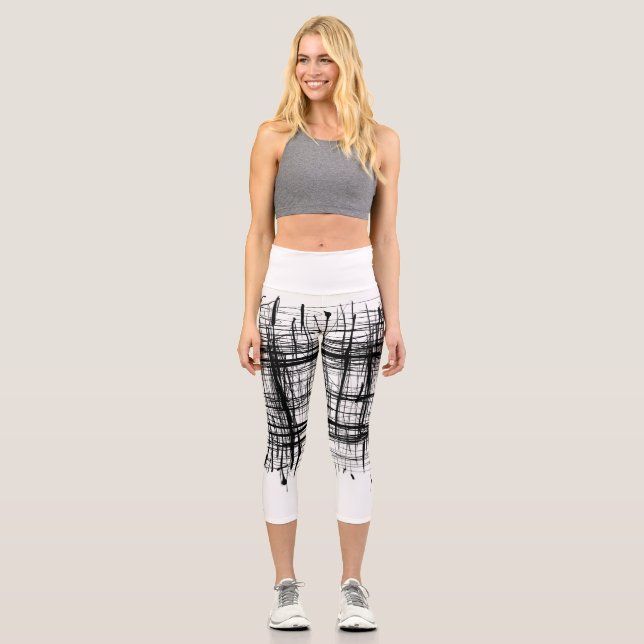 Schwarz-Weiß-Minimalistische Abstrakte Kunst Capri Leggings (Vorderseite)