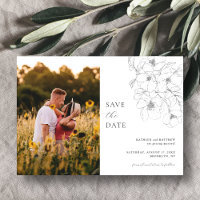 Schwarz-Weiß-Minimalistische Blüten Save the Date