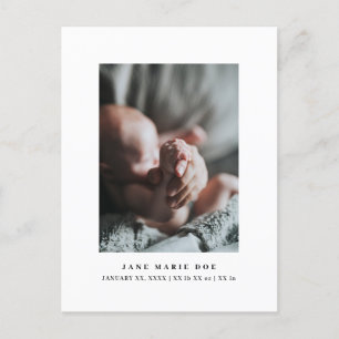 Schwarz-Weiß-Minimalistische-Geburtsanzeige-Postka Postkarte