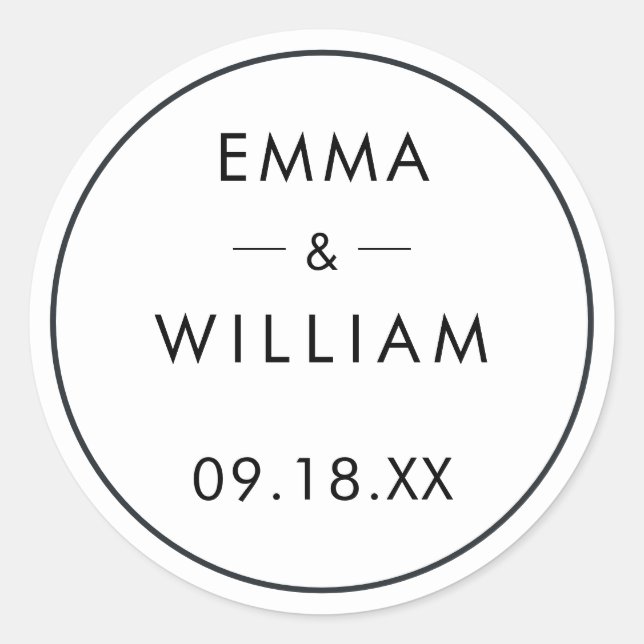 Schwarz-Weiß-Minimalistische Hochzeit 01-Sticker Runder Aufkleber (Vorderseite)