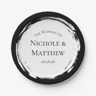 Schwarz-Weiß-Minimalistische Hochzeit Pappteller