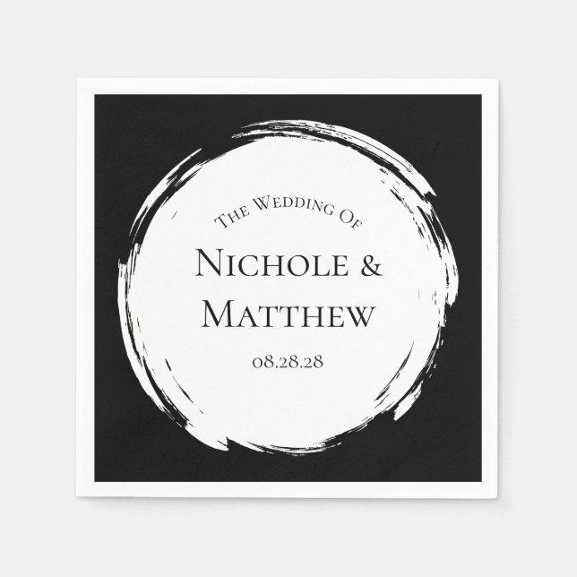 Schwarz-Weiß-Minimalistische Hochzeit Serviette (Vorderseite)