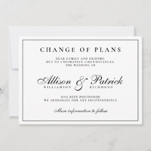 Schwarz-weiß minimalistische Hochzeit verschieben Ankündigung