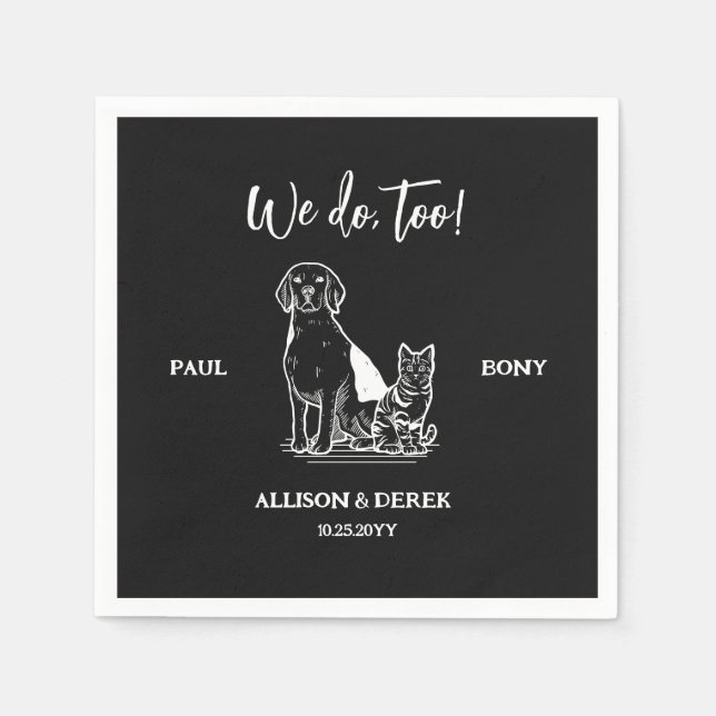 Schwarz-Weiß-Minimalistische Hundekatze Serviette (Vorderseite)