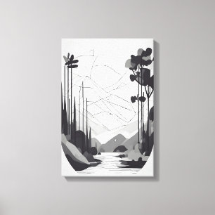 Schwarz-Weiß-Minimalistische Landschaft Abstrakte  Leinwanddruck