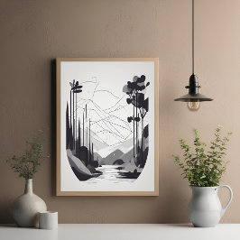 Schwarz-Weiß-Minimalistische Landschaft Abstrakte  Poster