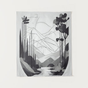 Schwarz-Weiß-Minimalistische Landschaft Abstrakte  Wandteppich