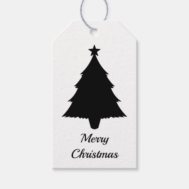Schwarz-Weiß-Minimalistische Weihnachtsbaumform Geschenkanhänger (Vorderseite)