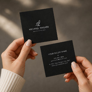 Schwarz-Weiß-Minimalistischer professioneller Hair Quadratische Visitenkarte