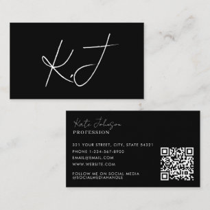 Schwarz-Weiß-Minimalistischer QR-Code-Schrift-Mono Visitenkarte