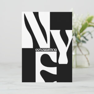 Schwarz-Weiß-Minimalistisches-einfaches-retro-Neuj Einladung