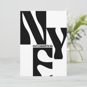 Schwarz-Weiß-Minimalistisches-einfaches-retro-Neuj Einladung