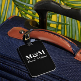 Schwarz Weiß Minimalistisches Monogramm Moderne Lu Gepäckanhänger