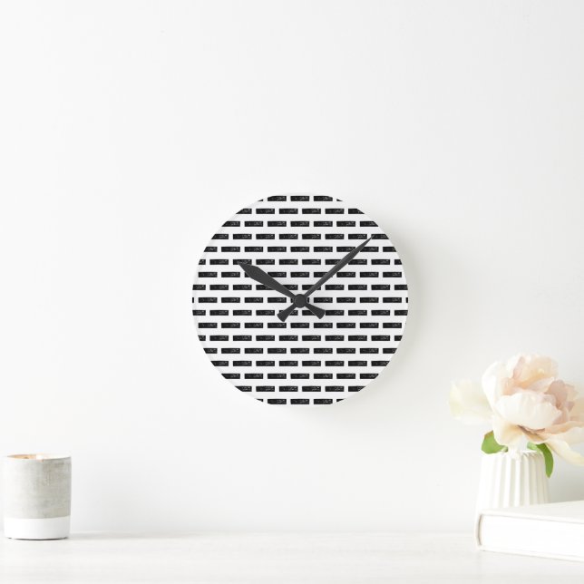 Schwarz-Weiß "Minus" Mathematik Symbol Lino Cut Runde Wanduhr (Zuhause)