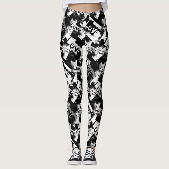 Schwarz-Weiß mit Flecken in der Liebe Leggings (Vorderseite)