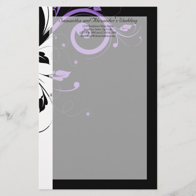 Schwarz-Weiß mit Lila Swirl-Akzent Briefpapier (Vorderseite)