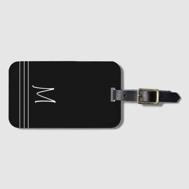Schwarz-Weiß-Mit Monogramm Gepäckanhänger (Vorderseite (Horizontal))