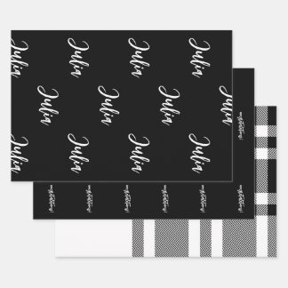 Schwarz-Weiß-Mit Monogramm Geschenkpapier Set