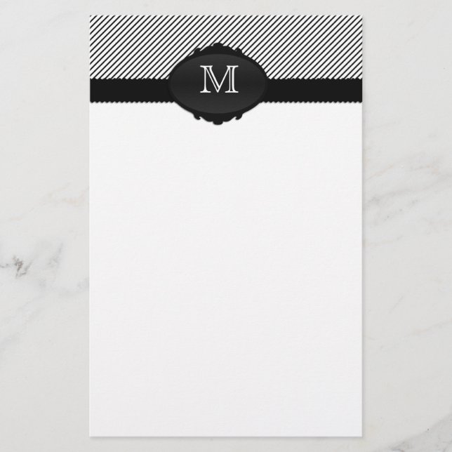 Schwarz-Weiß-Mit Monogramm Pinstriche Briefpapier (Vorderseite)