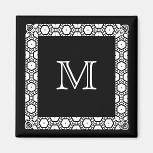 Schwarz-Weiß-Mit Monogramm Zimmertür-Markierung Magnet