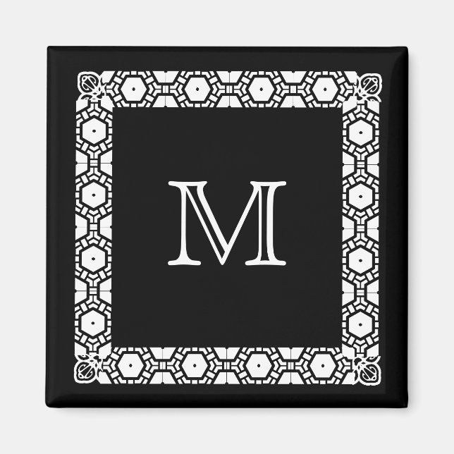 Schwarz-Weiß-Mit Monogramm Zimmertür-Markierung Magnet (Vorne)