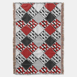 Schwarz-weiß mit rotem Retro-Patchwork Decke