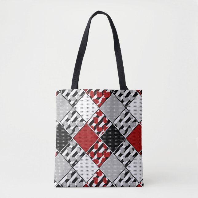 Schwarz-weiß mit rotem Retro-Patchwork Tasche (Vorderseite)