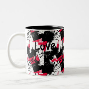 Schwarz-weiß mit roten Punkten Liebesmuster Zweifarbige Tasse