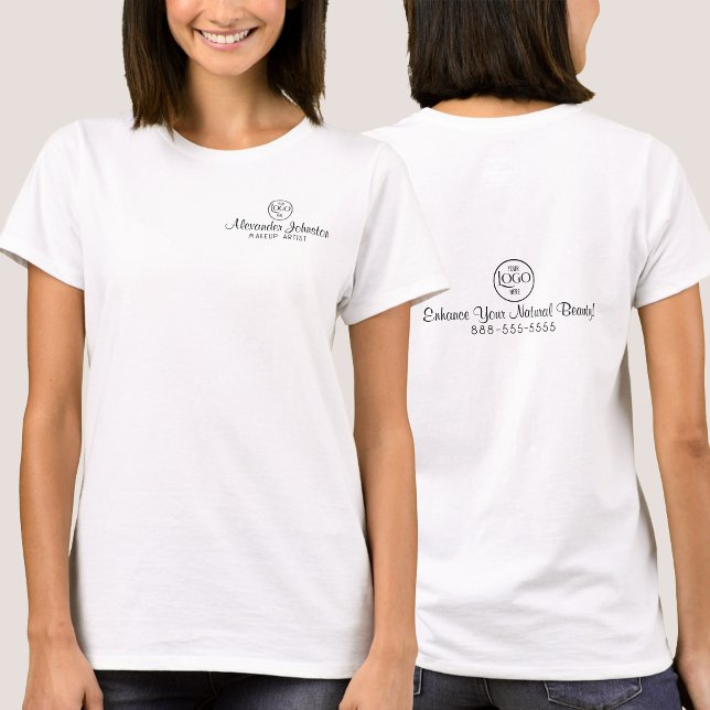 Schwarz-Weiß-Mitarbeitername Geschäft-Logo T-Shirt (Black & White Employee Name Business Logo T-Shirt)