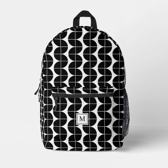 Schwarz/Weiß Mitte Jahrhundert Modernes Abstraktes Bedruckter Rucksack (Vorderseite)