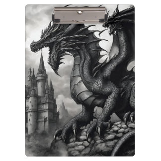 Schwarz-Weiß-Mittelalterliches Gotisches Drachenkl Klemmbrett