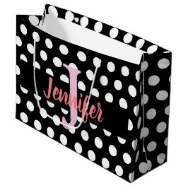 Schwarz-Weiß-Mittelpolka-Dot-Individuelle Name Große Geschenktüte